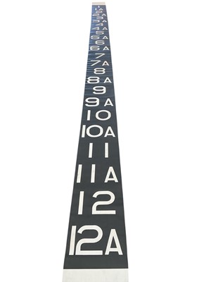 Lot 2538 - Vintage printed canvas Bus blind, printed with numbers 1 - 12A, approximately 763 x 35.5cm