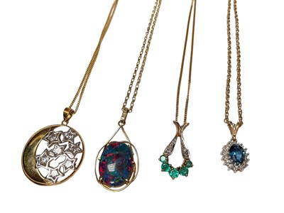Lot 154 - Four 9ct gold mounted gem set pendants on 9ct gold chains