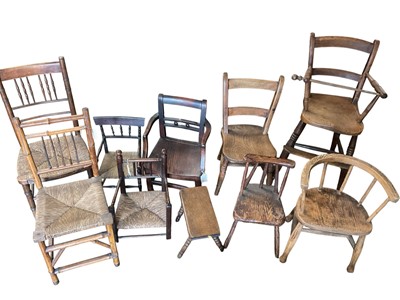 Lot 1249 - Collection of children's chairs (9) and a stool