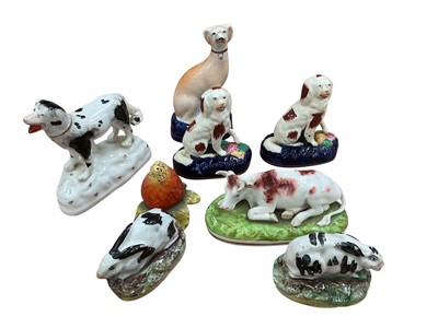 Lot 143 - Pair of 19th century Staffordshire rabbits and similar figurines