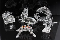 Lot 2193 - Five Swarovski crystal items - Unicorn, grand...