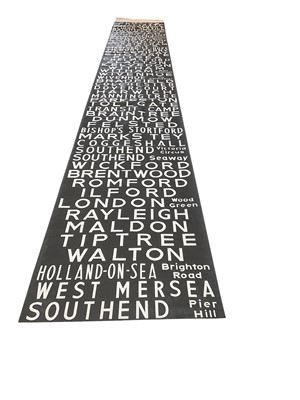 Lot 2547 - Vintage printed canvas Bus / Coach blind for Colchester with various destinations around the town and surrounding areas including West Mersea, Harwich, Dovercourt and Brightlingsea, approximate...