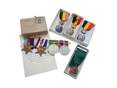 Lot 840 - Second World War medal group comprising 1939 - 1945 Star, France and Germany Star, Defence and War medals, in box of issue, together with Belgium and other medals.