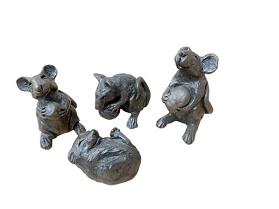 Lot 2578 - Julia Hulme, three bronzed resin sculptures of cats, (3).