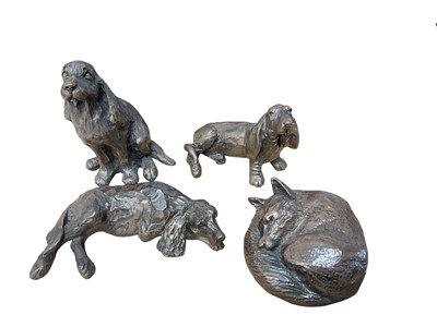 Lot 2580 - Julia Hulme, four bronzed resin sculptures of dogs and foxes, (4).