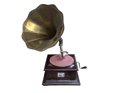 Lot 2250 - HMV wind up gramophone with brass horn