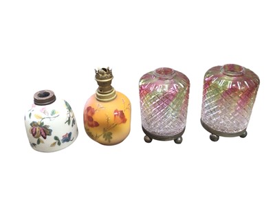 Lot 2611 - Collection Victorian and Edwardian small table oil lamps including pair cut ruby and yellow tinted glass bases (16)