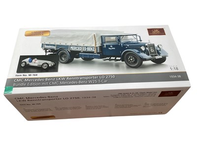 Lot 2718 - CMC GmbH & Co 1:18 scale German detailed diecast Limited Bundle Mercedes-Benz LKW Renntransporter LO 2750 with Mercedes-Benz W25 T-Car 1934-38, plus five figurines, all boxed, Item No.M-164...
