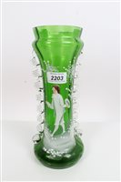 Lot 2203 - Mary Gregory-style green tinted glass vase