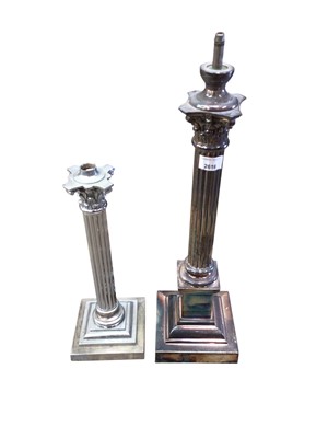 Lot 2616 - Victorian ornate brass oil lamp base with ruby glass reservoir, Victorian gilt metal and turquoise glass reading lamp and five oil lamps including pair column bases (7)