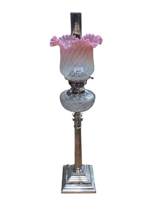 Lot 2617 - Fine early 20th century oil lamp with silver Corinthian column base (Sheffield 1917)
