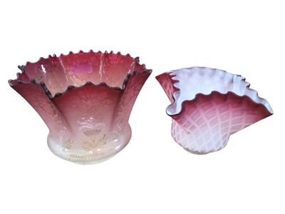 Lot 2625 - Six Victorian / Edwardian ruby tinted glass oil lamp shades