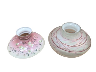 Lot 2630 - Early 20th century Bohemian Art Nouveau veined opalescent glass shade 29.5cm diameter at base and floral painted pink tinted shade 29.8cm diameter at base (2)