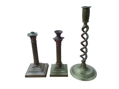 Lot 2636 - Collection silver, silver plated and brass candlesticks, (some suitable for peg lamps)