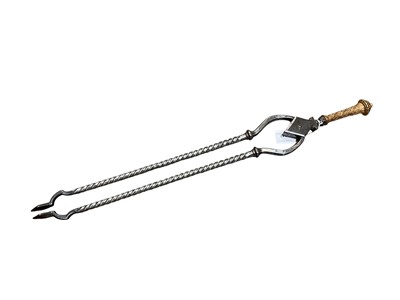 Lot 2647 - Pair Victorian gilt brass handled fire tongs with spiral twist arms