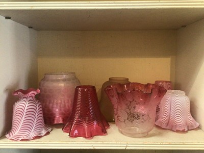 Lot 2637 - Collection of Victorian and later ruby glass oil lamp shades (7)
