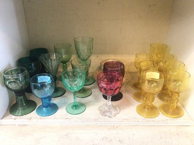 Lot 2639 - Collection Victorian tinted wine glasses and Regency tea cup and saucer (18)