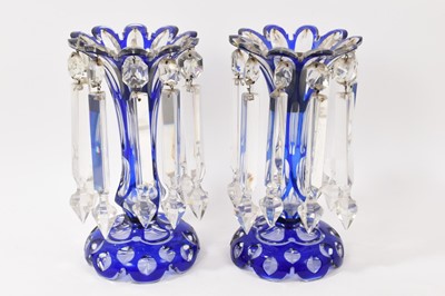 Lot 102 - Pair of Bohemian blue glass lustres