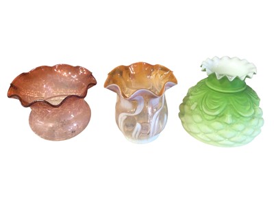 Lot 2640 - Collection Victorian and later oil lamp shades including ruby tinted, Art Nouveau, Loetz, lithophane examples (approx 20)