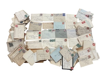 Lot 1538 - Box of envelopes, early 1890-1950 period, many addressed to the Reverend H K Hudson, Stansted, Essex, to include postmark interest South African Stamps, Victorian postal stationary etc. (qty)