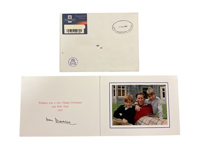 Lot 36 - H.R.H. Prince Charles Prince of Wales (now H.M. King Charles III), signed 1993 Christmas card with gilt Royal cyphers to cover, colour photograph of the relaxed Prince with his two sons in the Hi...