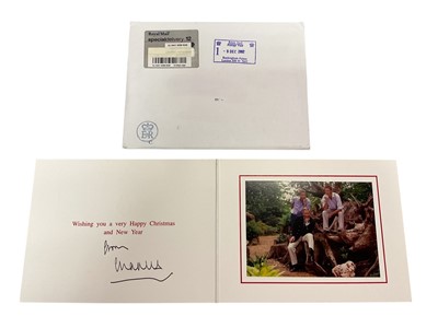 Lot 45 - H.R.H. Prince Charles Prince of Wales (now H.M. King Charles III), signed 2002 Christmas card with gilt Royal cyphers to cover, colour photograph of the relaxed Prince with his two sons in the ga...