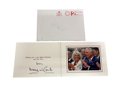 Lot 57 - H.R.H. Prince Charles Prince of Wales (now H.M. King Charles III) and H.R.H. Camilla Duchess of Cornwall (now H.M. Queen Camilla) signed 2014 Christmas card with gilt Royal cyphers to cover, colou...