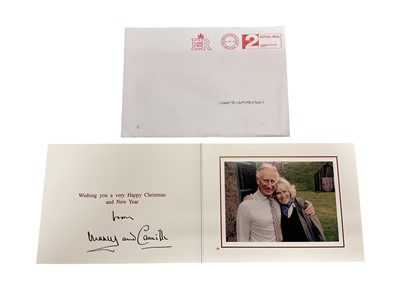 Lot 58 - H.R.H. Prince Charles Prince of Wales (now H.M. King Charles III) and H.R.H. Camilla Duchess of Cornwall (now H.M. Queen Camilla) signed 2015 Christmas card with gilt Royal cyphers to cover, colou...