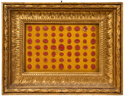 Lot 727 - Collection of Grand Tour wax seals, housed in fine quality glazed gilt frame, total size 44 x 58cm