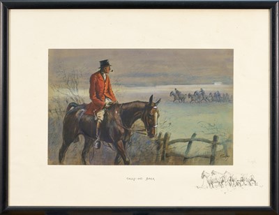 Lot 1198 - *Snaffles, Charles Johnson Payne (1884-1967) signed hand-coloured print - Tally-Ho Back, with snaffle blindstamp, 40cm x 53cm, in glazed frame