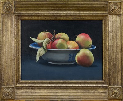Lot *Jacqueline Taber (b.1946) oil on canvas - Still Life Apples, 30.5cm x 41cm, framed Provenance: Geedon Gallery, Fingringhoe, 2003