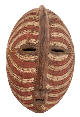 Lot 750 - Luba tribal mask, with polychrome pigments and striated design, collector's details to rear, 35cm