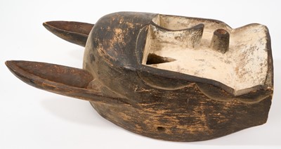 Lot 751 - Dogon tribal mask, with hare face and painted ornament, 44cm high