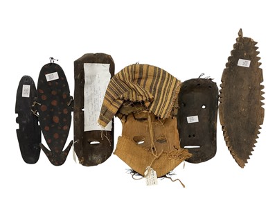 Lot 760 - Six tribal masks, including Sepik river masks, Zaire, one claimed to be Congo mask from a Pygmy tribe, polychrome Bapende mask and one other unidentified. (6)