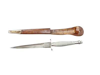 Lot 936 - Rare Second World War first pattern Fairbairn-Sykes F-S fighting knife / Commando knife with tapered blade, etched 'The F-S fighting knife', curved crossguard and chequered chequered / knurled h...