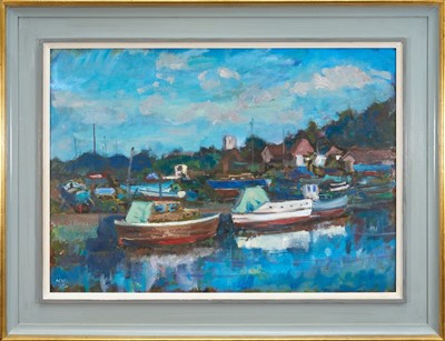 Lot Nat Young, contemporary, oil on board - Walton Town Hard, Essex, initialled, 51cm x 71cm, in painted frame