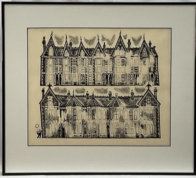 Lot 859 - Esther Grainger (1912-1990) pen and ink design for a Christmas card, 31cm x 37cm, in glazed frame