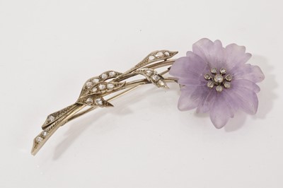 Lot 445 - Early 20th century Austrian carved purple rock crystal and diamond floral spray brooch
