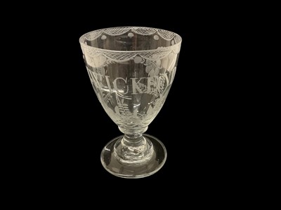 Lot 99 - 19th century drinking glass with engraved naming 'I. Wickenden', 12.6cm in overall height.