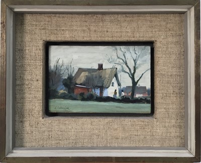 Lot 961 - *Charles Debenham (b.1933) oil on board - Thatched Cottage, signed, 10cm x 15.5cm, in painted frame