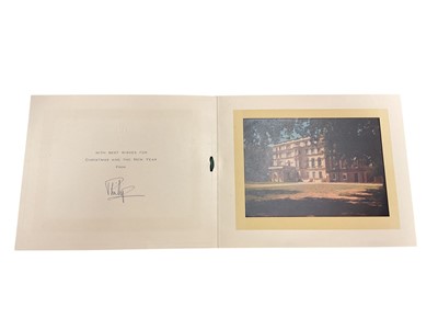 Lot 68 - H.R.H. The Duke of Edinburgh, scarce early 1950s Christmas card with colour photograph of Clarence House to the interior, signed in ink 'Philip'