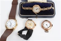 Lot 3342 - Three 1930s ladies' gold (9ct) wristWatcheses -...