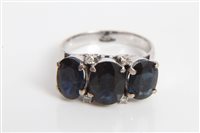 Lot 3345 - Ladies' three stone sapphire and diamond dress...