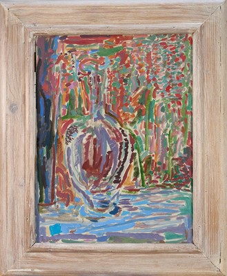 Lot 1037 - Oliver Soskice (b. 1947) oil on canvas - Still Life Decanter on a Blue Cloth, signed, 40cm x 30cm, framed