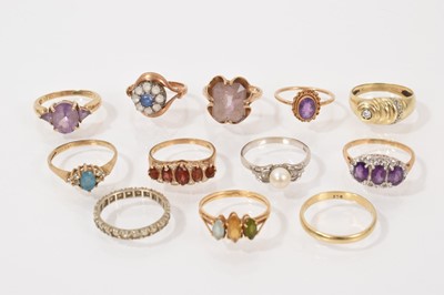 Lot 413 - Group of twelve 9ct gold and yellow metal gem-set dress rings