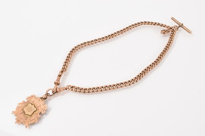 Lot 414 - Edwardian yellow metal curb link watch chain and a Victorian 9ct rose gold shooting medal