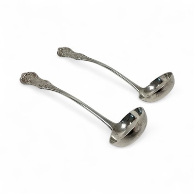 Lot 275 - Pair of Victorian Scottish silver Queens pattern cream ladles, (Glasgow 1852), maker Robert Scott, each 16.5cm in length, all at 3.1ozs.