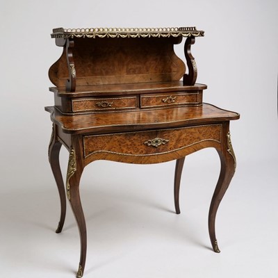 Lot 1324 - French amboyna, walnut and gilt metal mounted bonheur du jour
