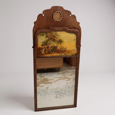 Lot 1289 - Georgian revival walnut fret wall mirror, with painted reserve