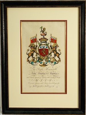 Lot 1177 - Heraldry interest: four 18th century coloured engravings by Joseph Edmondson in glazed frames